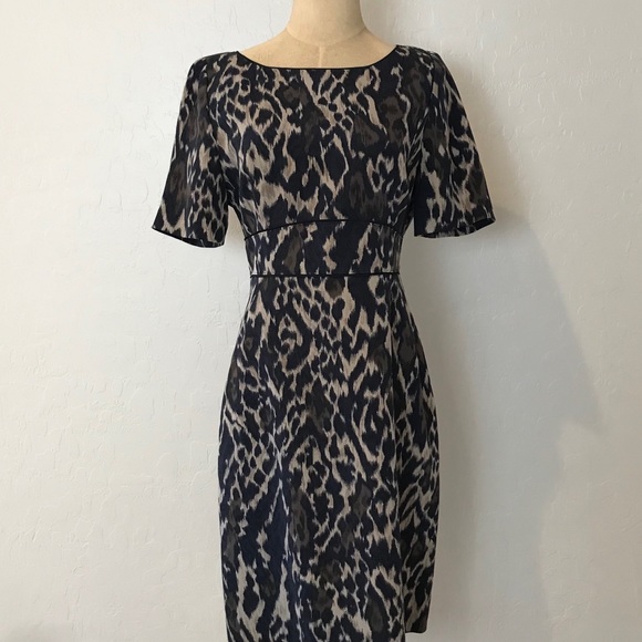 Elie Tahari Dresses & Skirts - Ellie Tahari Navy, Black, Cream and Taupe Silk Leopard Dress